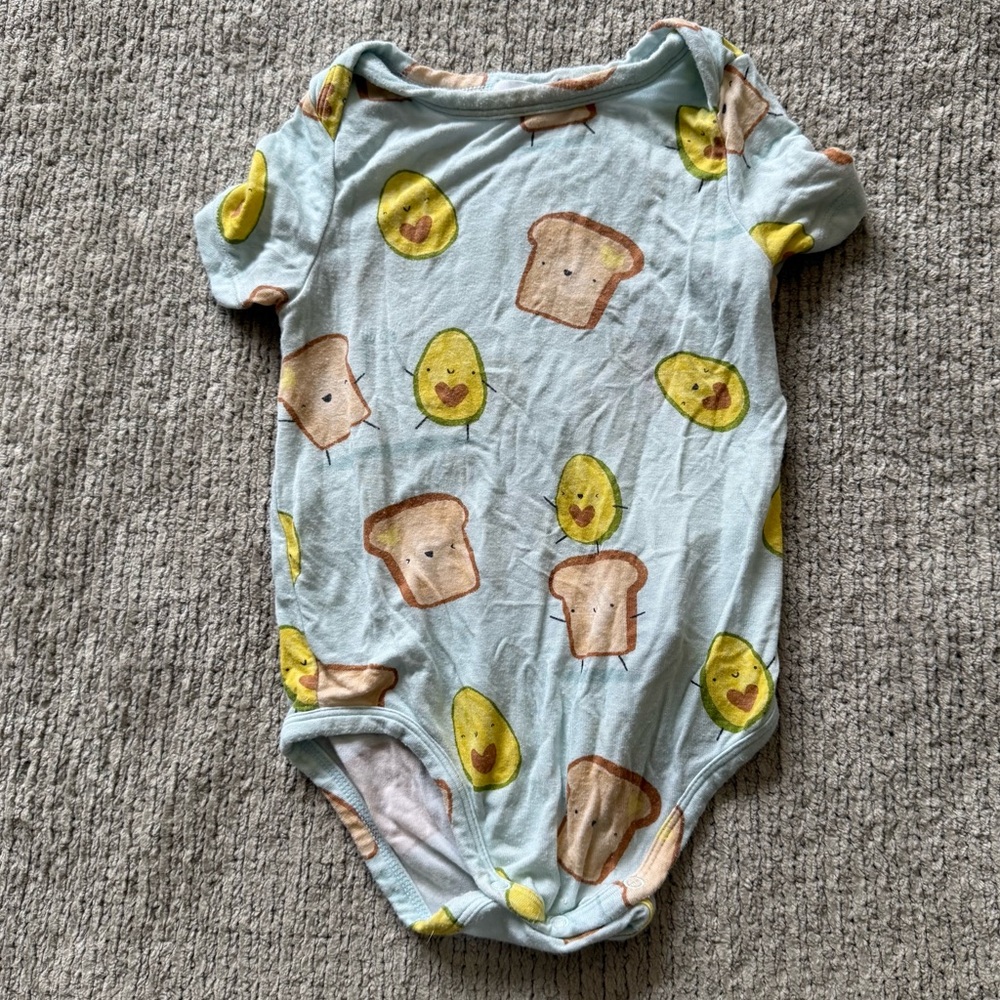 Angel Dear Bamboo Bodysuit 6-12M Avocado Toast Print Short Sleeve